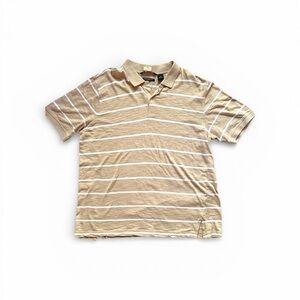 Sean John Tailored Fit Striped Polo Shirt Tan‎ White 100% Cotton XL